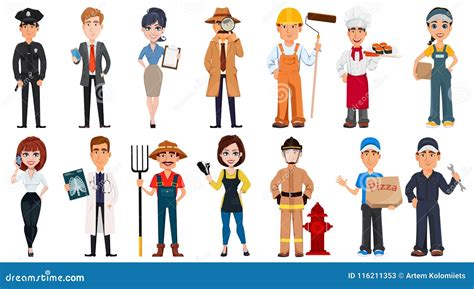 Set Of Cartoon Characters With Various Occupations Stock Vector