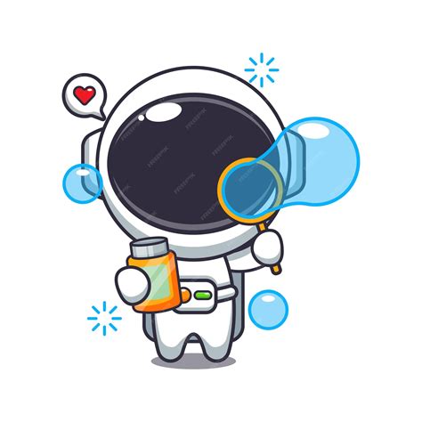 Premium Vector Cute Astronaut Blowing Bubbles Cartoon Vector Illustration