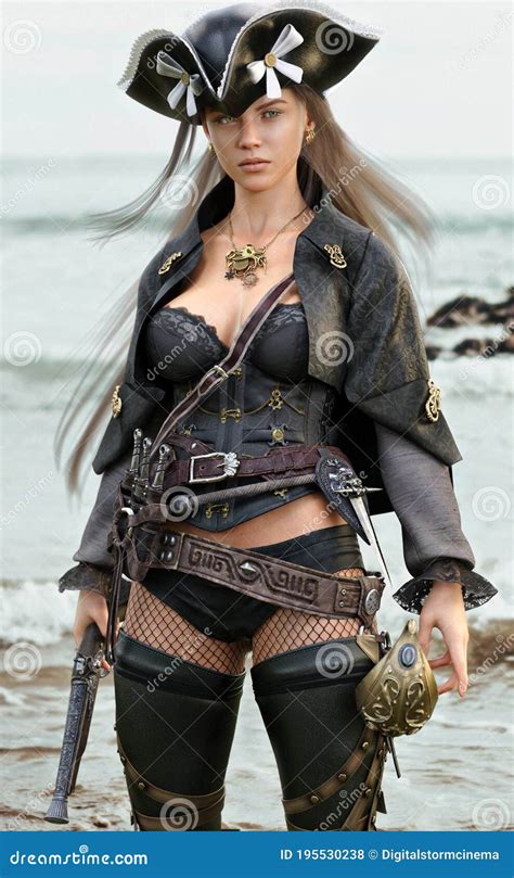Portrait Of A Pirate Female Coming Ashore In Search Of Adventure Armed