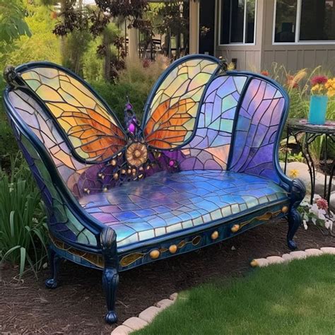 Stained Glass Butterfly Benches 🦋 In 2023 Stained Glass Butterfly Glass Butterfly Stained Glass