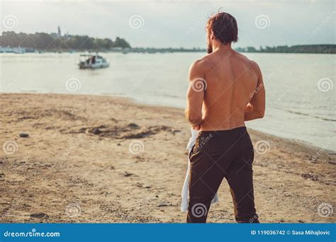 Shirtless Fit Man Walking On The Beach Alone Stock Photo Image Of
