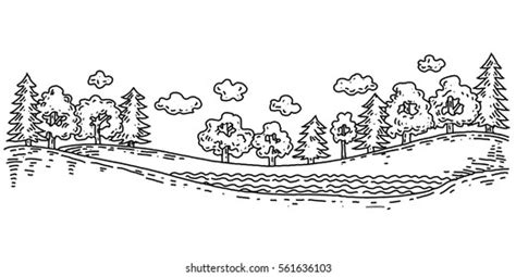 Forest Hand Drawn Landscape Fir Forest Stock Vector Royalty Free