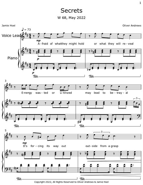 Secrets Sheet Music For Voice Lead Piano