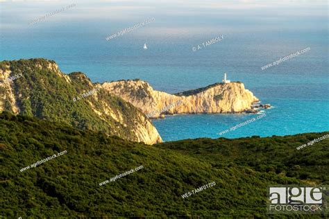 Lighthouse Doukato Cape Lefkadas Lefkada Island Greece Stock Photo