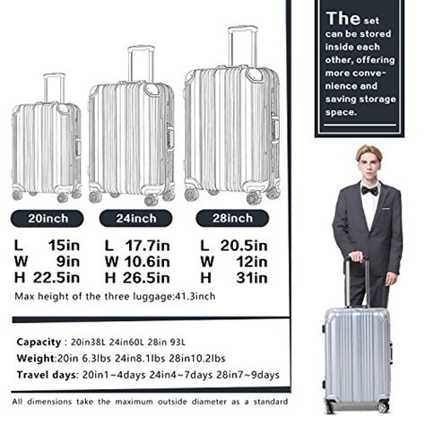 Coolife Luggage Aluminium Frame Suitcase 3 Piece Set With Tsa Lock 100