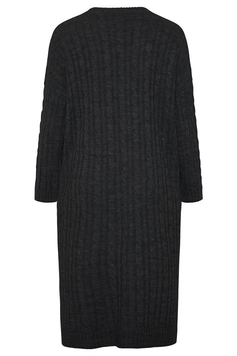 Black Cable Knit Longline Cardigan Yours Clothing