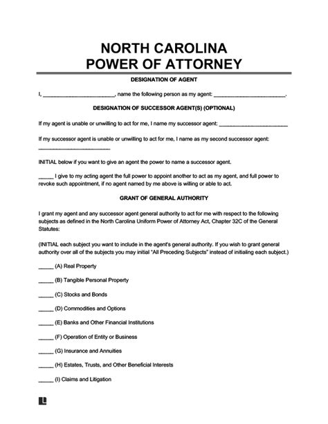 Free North Carolina Nc Power Of Attorney Forms Pdf And Word