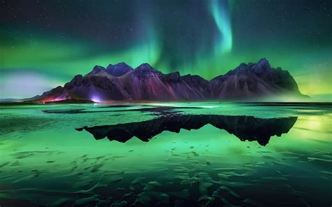 1336550 Aurora Borealis Hd Starry Sky Fjord Night Reflection