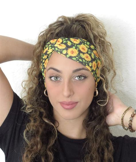 Sunflower Twisty Headband Floral Twisted Headband Wide Yoga Etsy