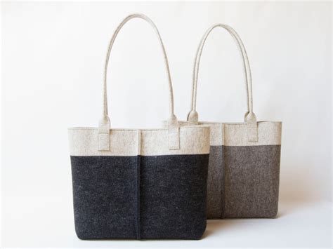 Wool Felt Tote Bag Oatmeal And Charcoal Two Tone Tote Bag Etsy