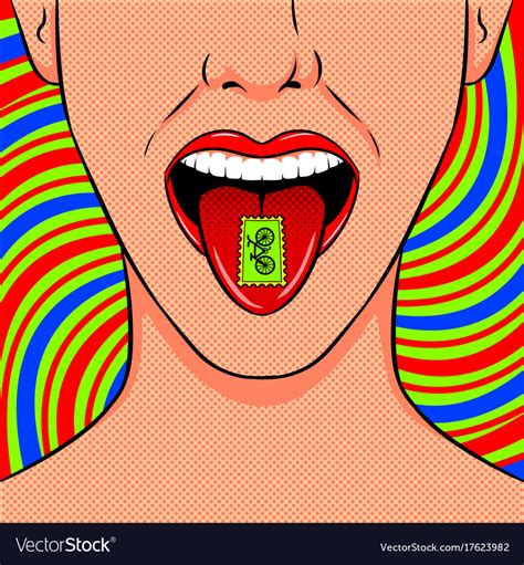 Stamp With Lsd Drug On Tongue Pop Art Royalty Free Vector