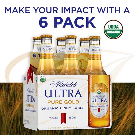 Michelob Ultra Pure Gold Organic Light Lager 6 Pack Beer 12 Fl Oz