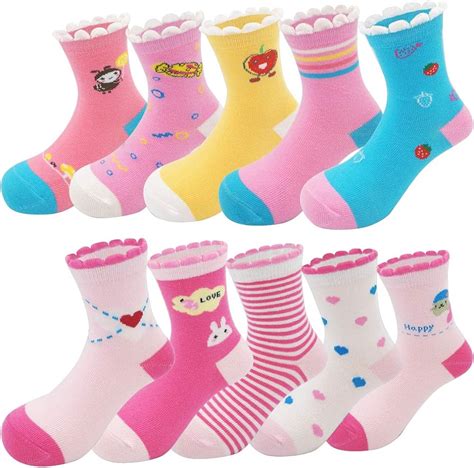 Girls Toddler Kids Little Girls Cute Cotton Crew Socks 10 Pack Clothing