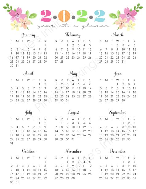 Year At A Glance Calendar 2022 Free Printable Printable Templates By Nora