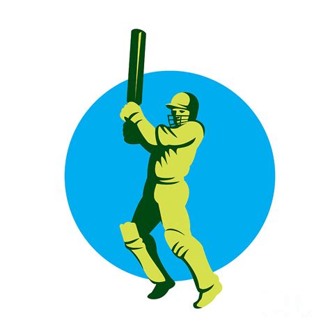 Cricket Player Batsman Batting Circle Retro Digital Art By Aloysius