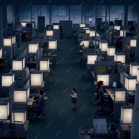 Premium Ai Image A Lone Office Worker Illuminated By The Harsh