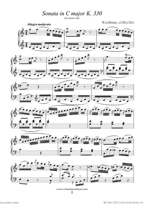 Mozart Piano Sonata In C Major K330 Sheet Music For Piano Solo