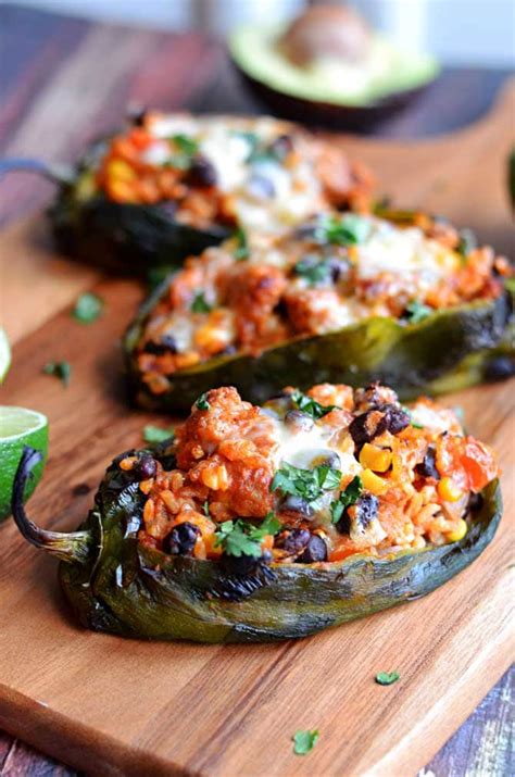 Mexican Stuffed Peppers Roasted Poblanos Stuffed With Chorizo Rice