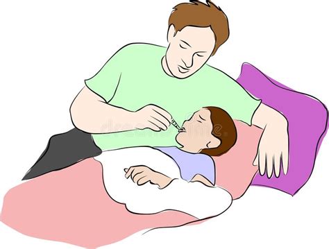 Child Have A Fever And Dad Take Care Stock Illustration Illustration