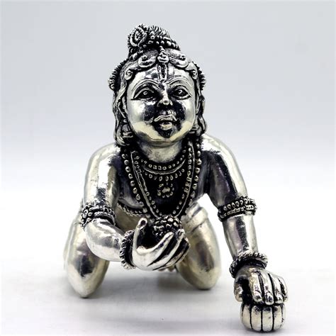 999 Pure Silver Ladoo Gopal Idol Handcrafted Infant Lord Krishna Murti