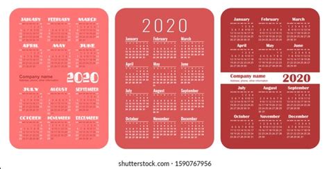 Calendar 2020 2021 2022 2023 English Stock Vector Royalty Free