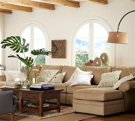 Rustic Upholstered Sectional Pottery Barn Living Room Double Chaise
