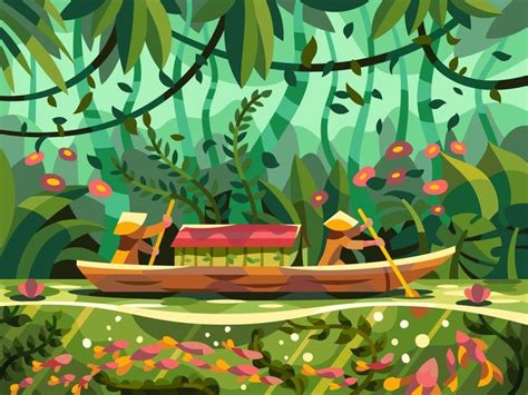 River In The Jungle Tropic Jungle River Drawing Landscape Character