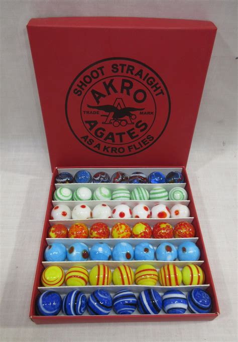 Set Of 49 Akro Agates Marbles Orig Boxes
