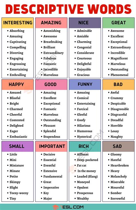 Descriptive Words Describing Words With Useful Examples Esl