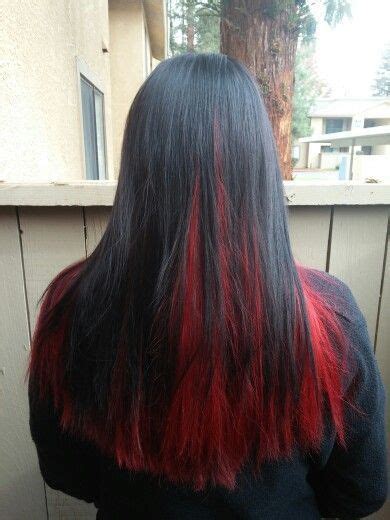 Black On Top Red Underneath Black Red Hair Underlights Hair Hair Styles