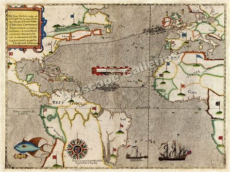 1585 Voyages Of Sir Francis Drake World Ocean Map 18x24