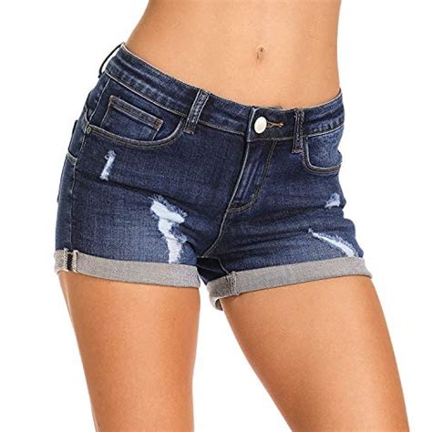 Hocaies Womens Juniors Mid Rise Jean Shorts Folded Hem Denim Shorts