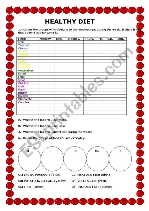 English Worksheets Healthy Diet