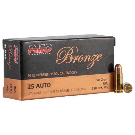 Pmc Bronze 25 Auto 50gr Fmj Handgun Ammo Ammunition Shooting 50