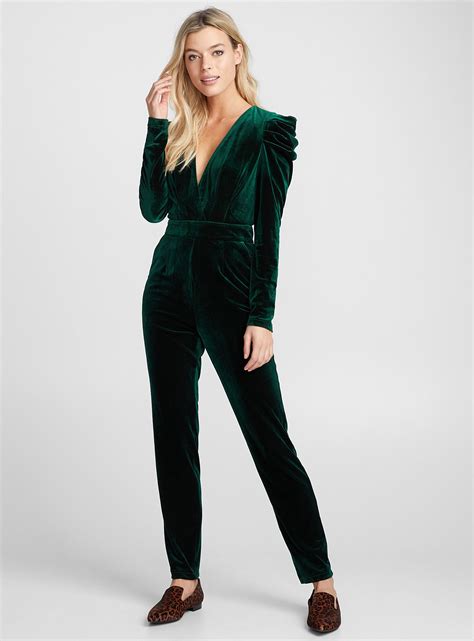 Puff Sleeve Velvet Jumpsuit Icône Shop Jumpsuits Simons Jumpsuits For Women Velvet