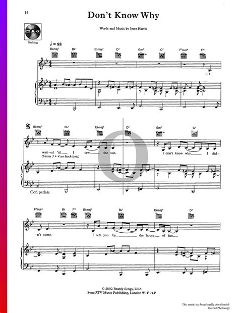 Dont Know Why Spartito Pianoforte Chitarra Voce Download Pdf E