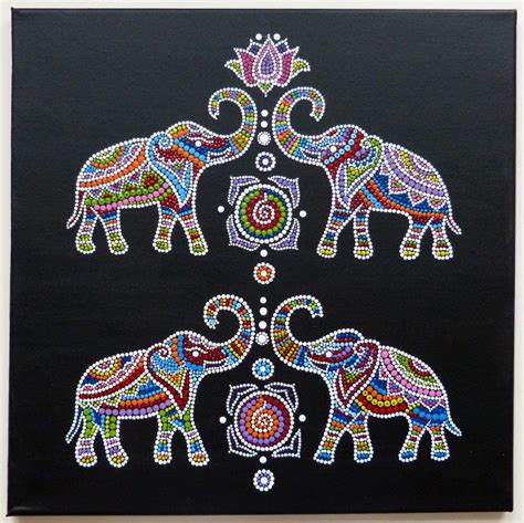 Elephant Painting Dot Art Acrylic Original Hand Painting Good Etsy
