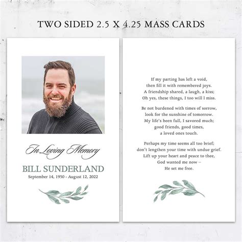 Printed Memorial Mass Cards With Photo For Memorial Handouts
