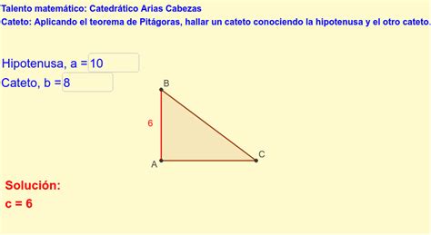 Cateto Aplicando El Teorema De Pitágoras Hallar Un Cateto Conociendo