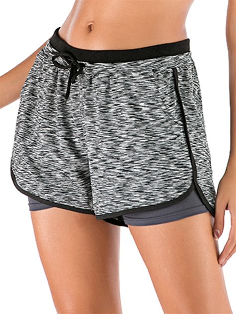 Womens 2 In 1 Sports Shorts Yoga Shorts Workout Active Running Shorts Yoga Gym Athletic With