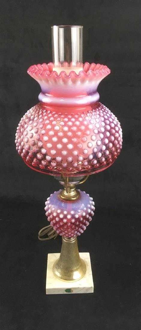 Vintage Fenton Hobnail Glass Hurricane Lamp Cranberry