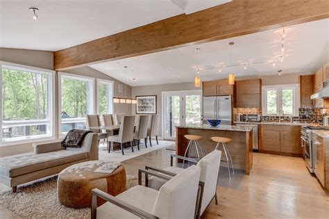 For instance, the space between the kitchen counter and the dining room table should be at least 4 feet so that people can walk between the two and diners have room to pull out chairs. Open House Design: Diverse Luxury Touches with Open Floor Plans and Designs