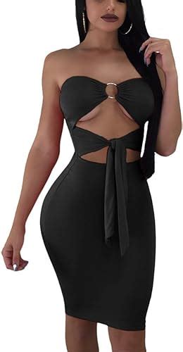 Mizoci Women S Sexy Tie Up Front Cut Out Strapless Outfits Bodycon Mini