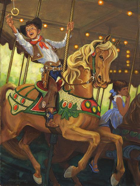 Boy On Carousel Horse Painting By Don Langeneckert