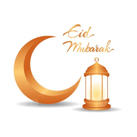 Eid Mubarak Vector With Moon And Stand Lantern Greeting Arab Golden