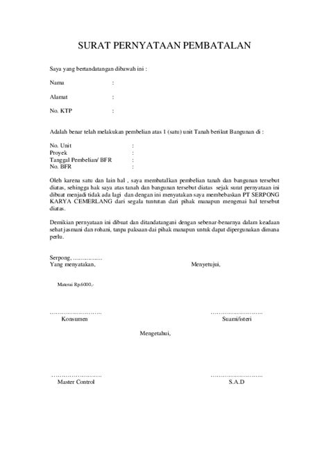 Contoh Surat Pernyataan Pembatalan Pembelian Rumah Paolacelbradshaw