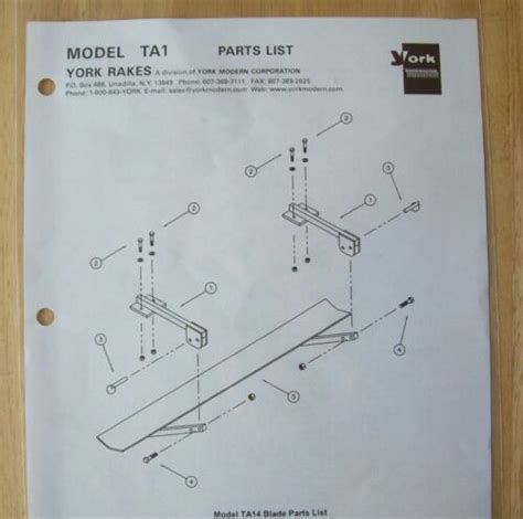 Original York Rakes Model Ta1 Illustrated Parts List Ebay