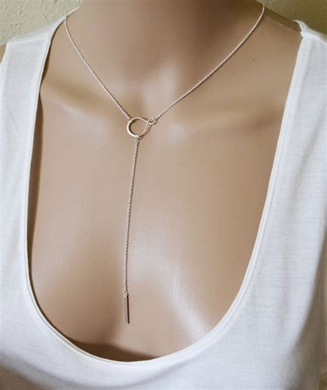 cleavage necklace layered long infinity necklace silver etsy
