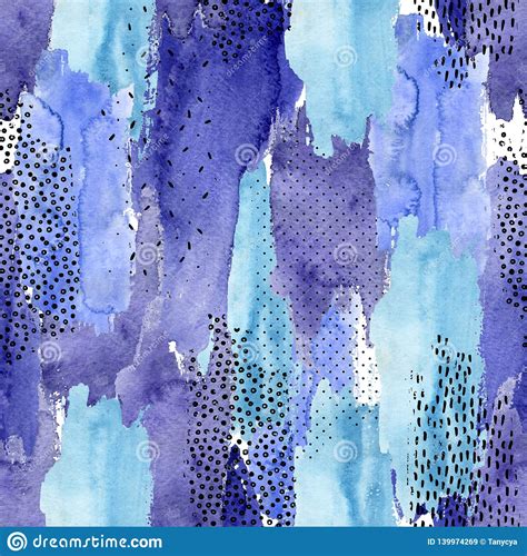 Abstract Watercolor And Ink Doodle Shapes Seamless Pattern Stock