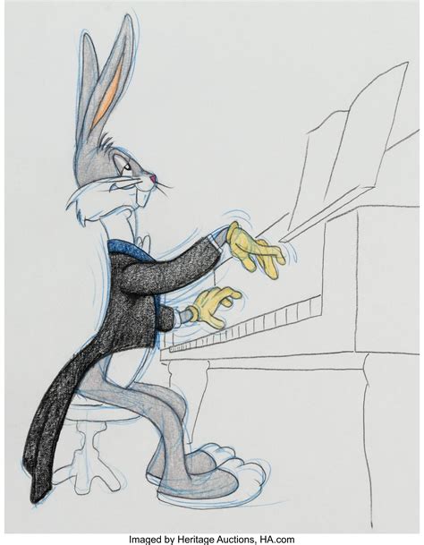 Virgil Ross Bugs Bunny At The Piano Illustration Warner Lot 12172
